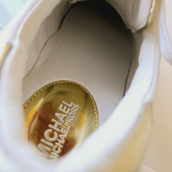 Michael Kors Women’s Lace Up Sneaker Irving Optic White Gold Leather Size 9M/39M - Picture 12 of 16